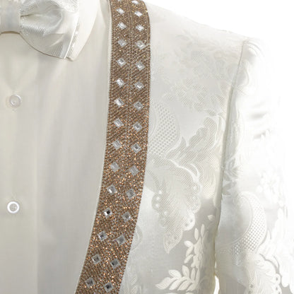 White Jacquard With Gold Details 2-Piece Slim-Fit Tuxedo