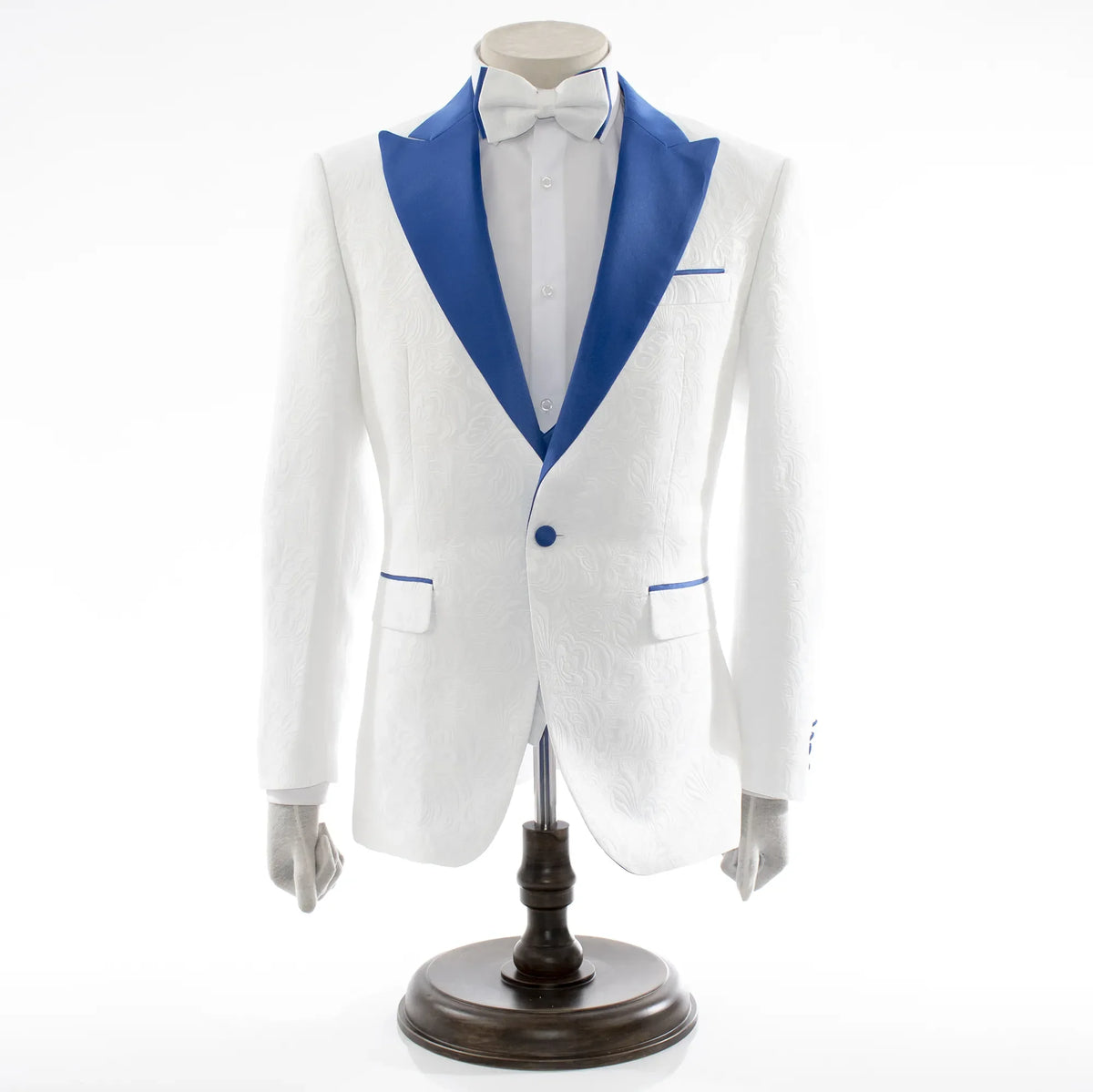 Men's Blue And White Tuxedo With Peak Lapel