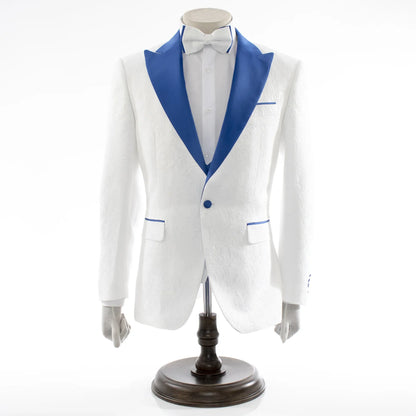 Men's Blue And White Tuxedo With Peak Lapel