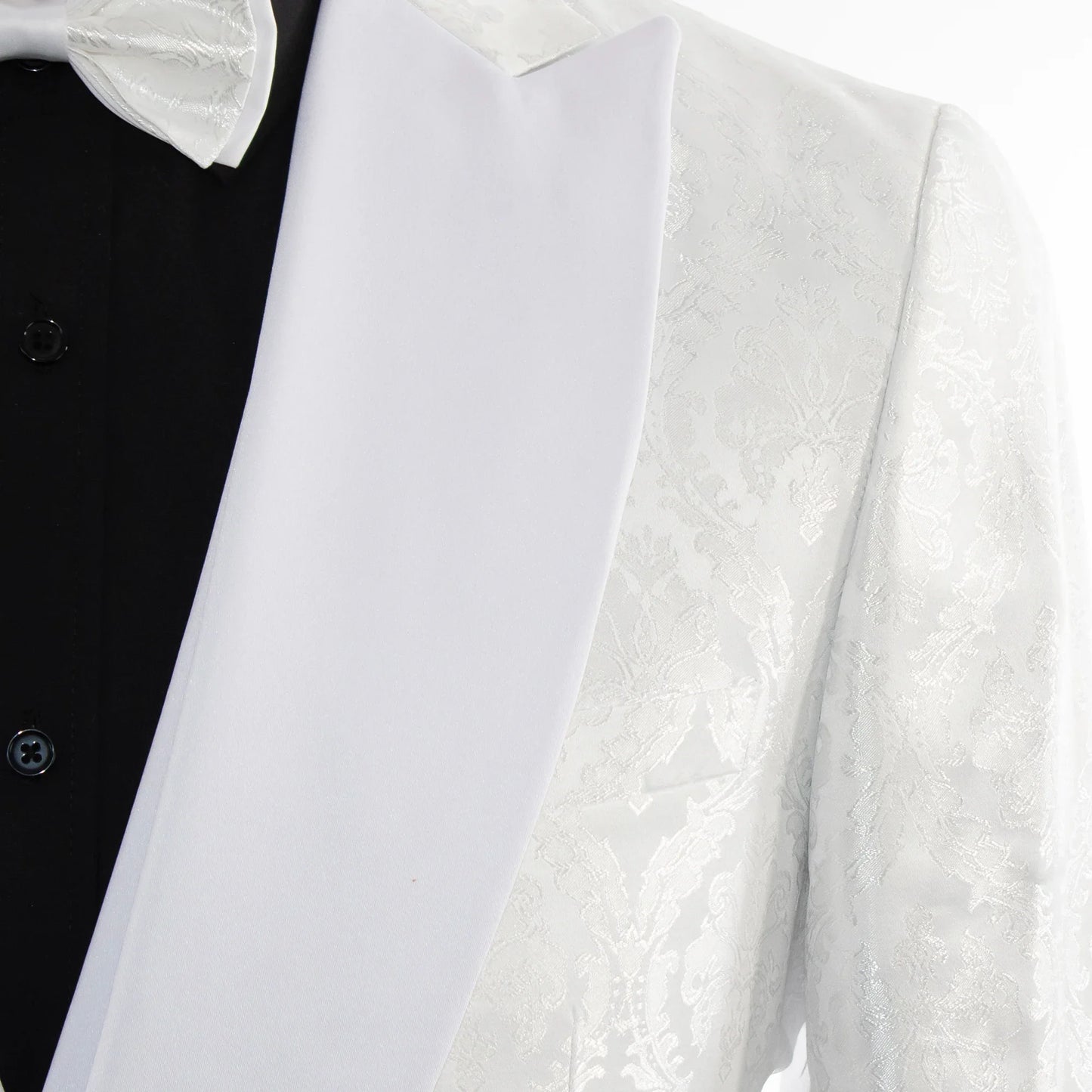 Men's White Damask Floral 3-Piece Tailored-Fit Tuxedo With Peak Lapels And Vest