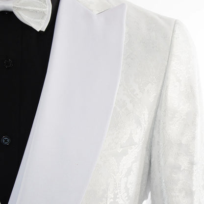 Men's White Damask Floral 3-Piece Tailored-Fit Tuxedo With Peak Lapels And Vest