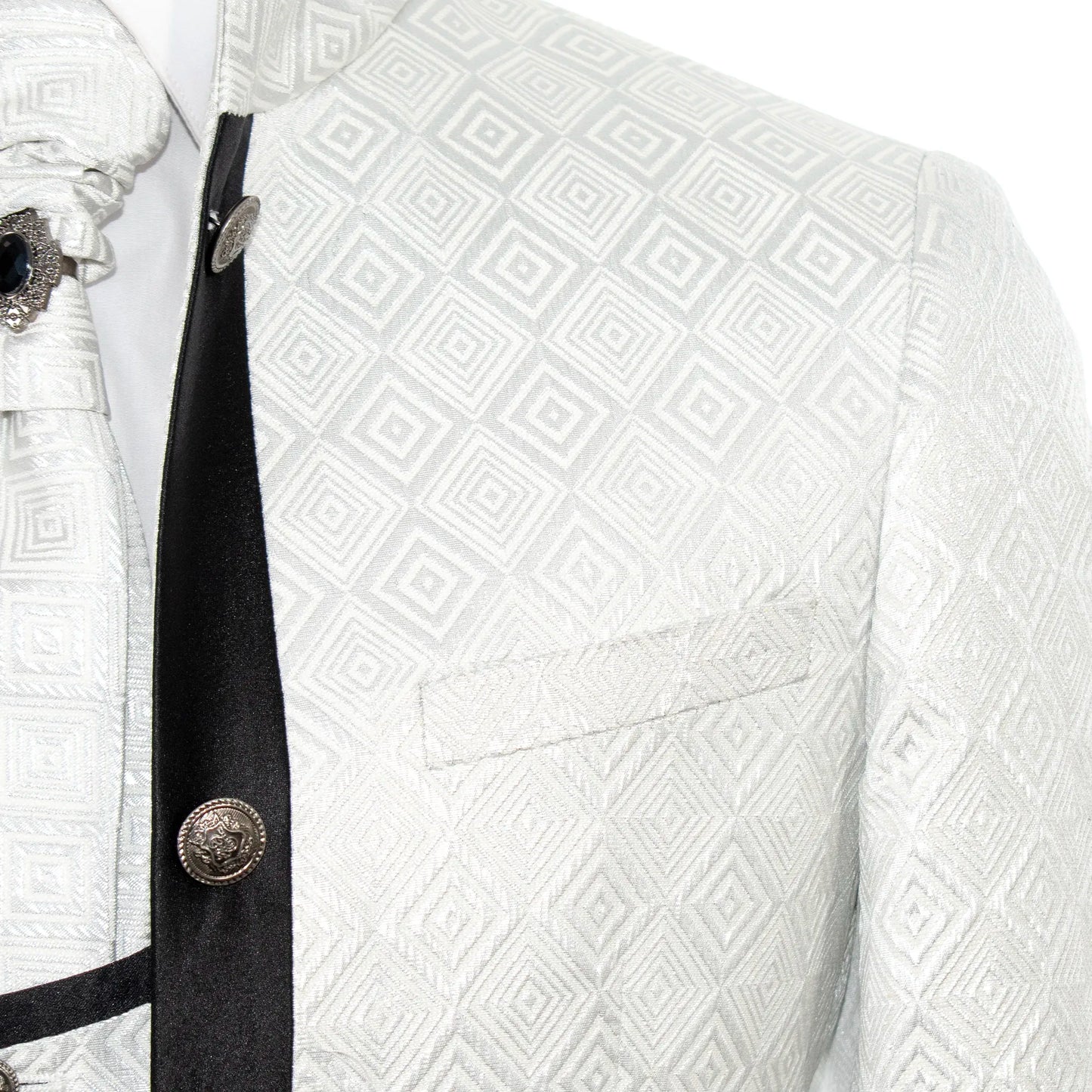 White Metallic 3-Piece Slim-Fit Tuxedo with Mandarin Collar