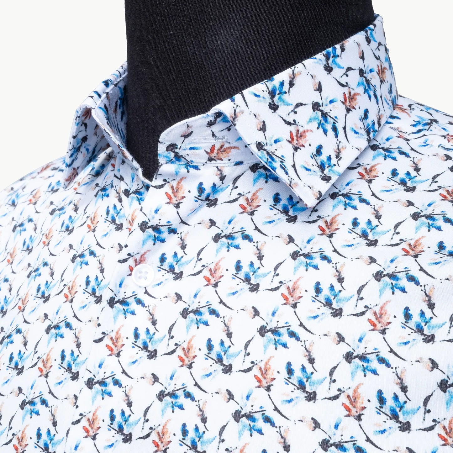 White Floral Watercolor Satin Slim-Fit Fashion Shirt