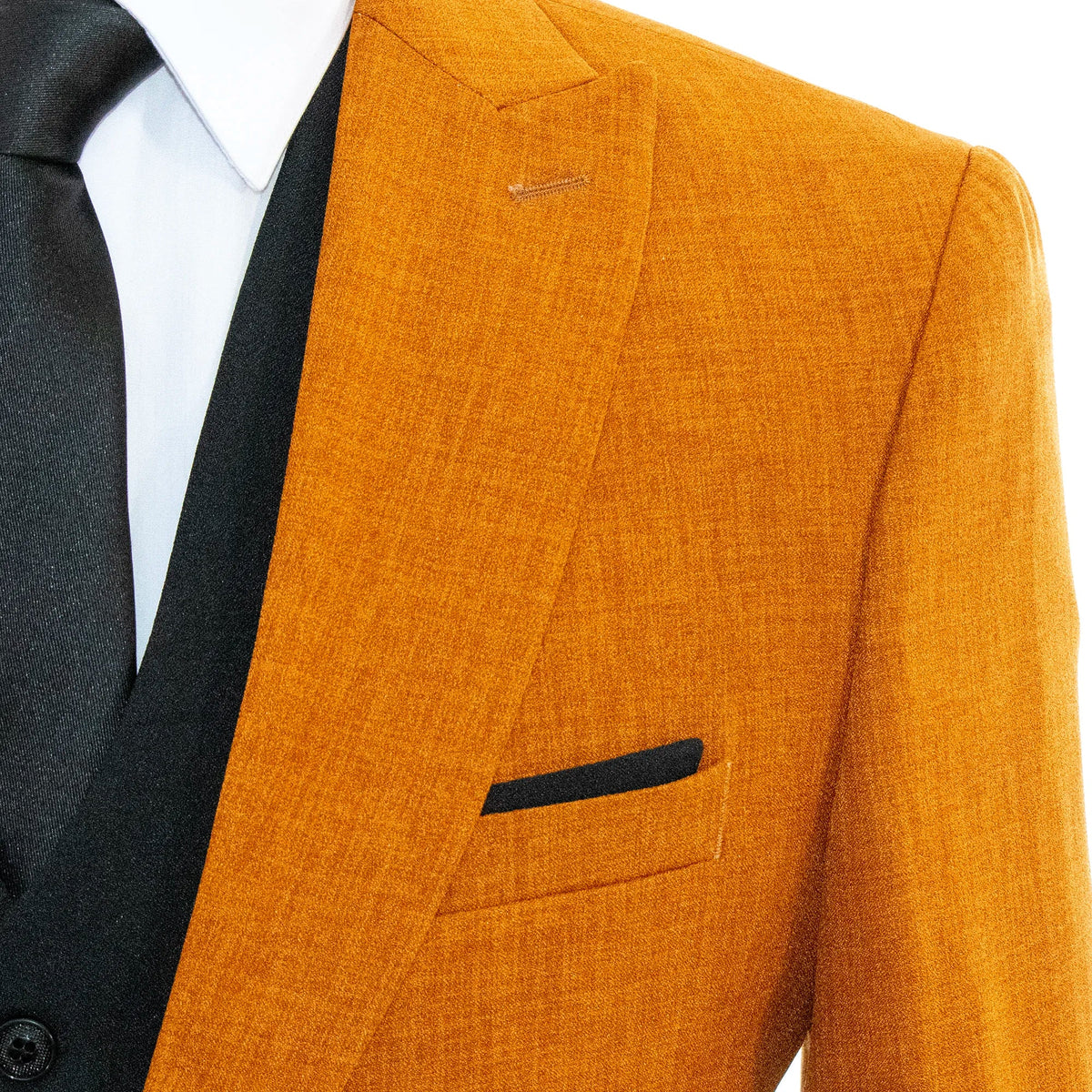 Men's Copper And Black 3-Piece Suit With Peak Lapels