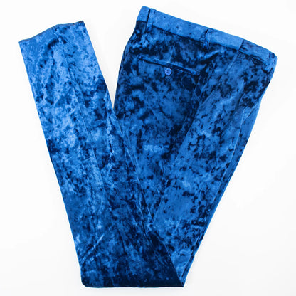 Men's Sapphire Blue Crushed Velvet Tuxedo Pants