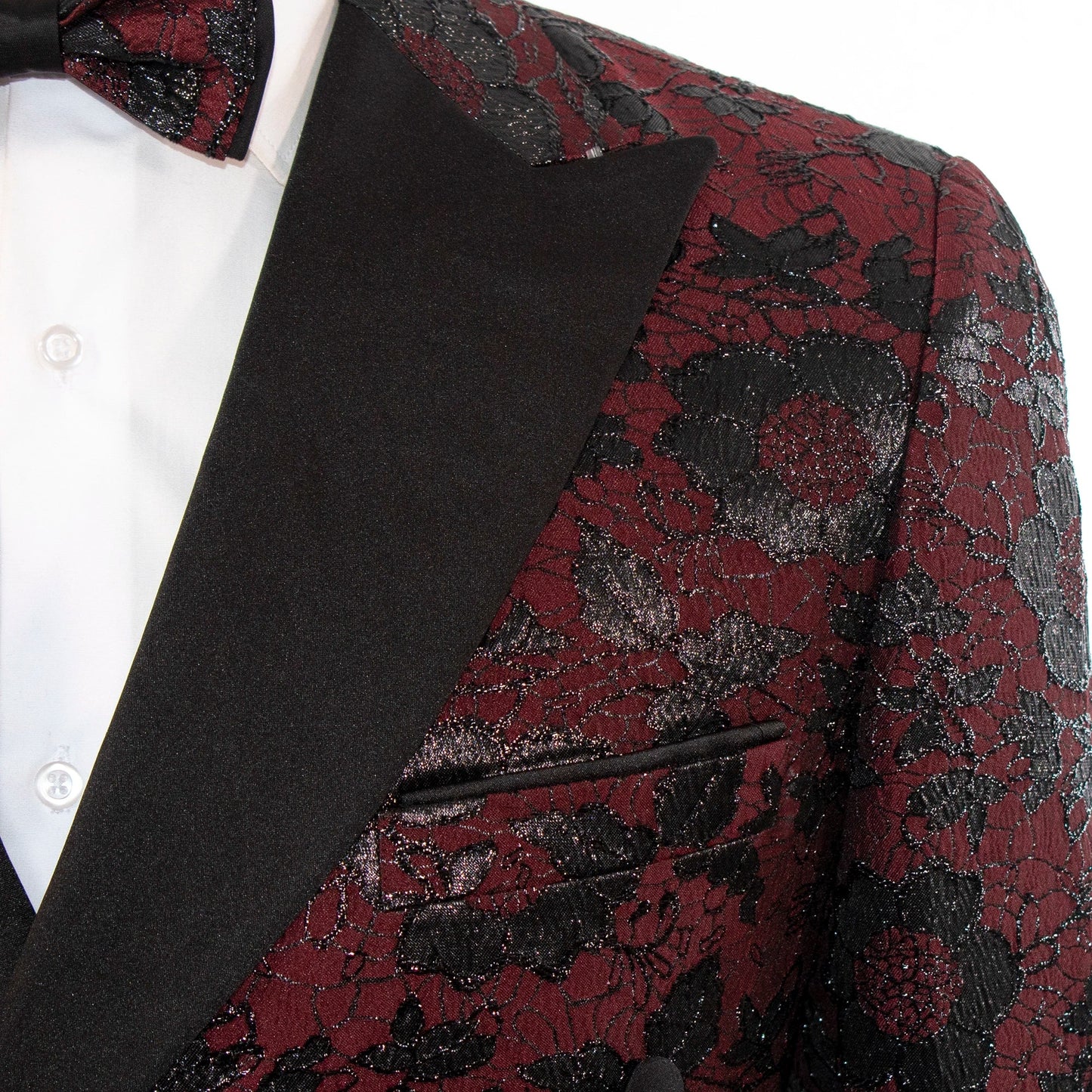 Monte | Burgundy Floral 3-Piece Tailored-Fit Tuxedo