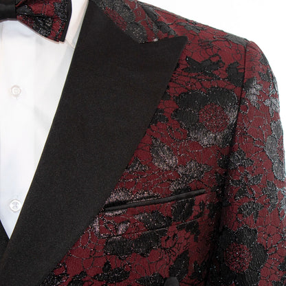 Monte | Burgundy Floral 3-Piece Tailored-Fit Tuxedo