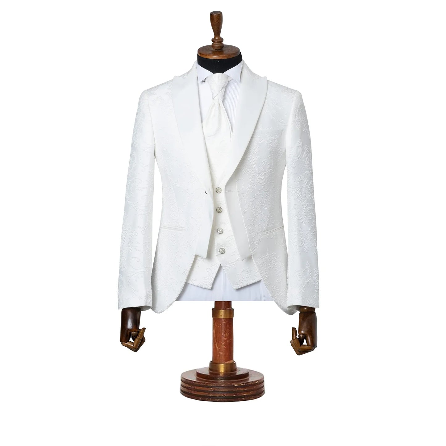 White Fleur-De-Lis 3-Piece Slim-Fit Tuxedo