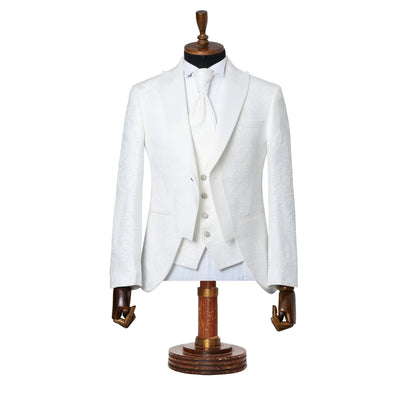 White Fleur-De-Lis 3-Piece Slim-Fit Tuxedo