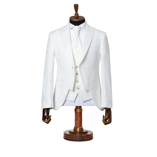 White Fleur-De-Lis 3-Piece Slim-Fit Tuxedo
