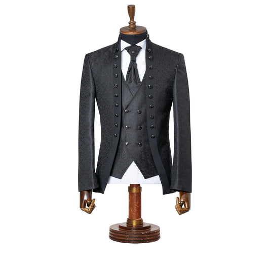 Alistair | Black Damask 3-Piece Slim-Fit Western Tuxedo