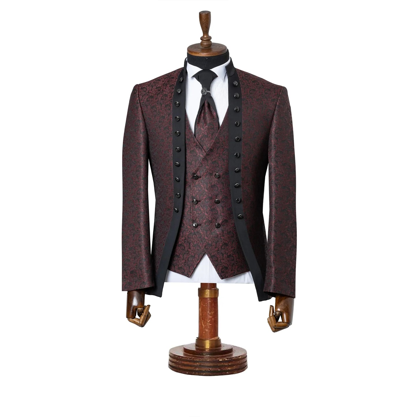 Alistair | Burgundy Damask 3-Piece Slim-Fit Western Tuxedo
