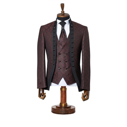 Alistair | Burgundy Damask 3-Piece Slim-Fit Western Tuxedo