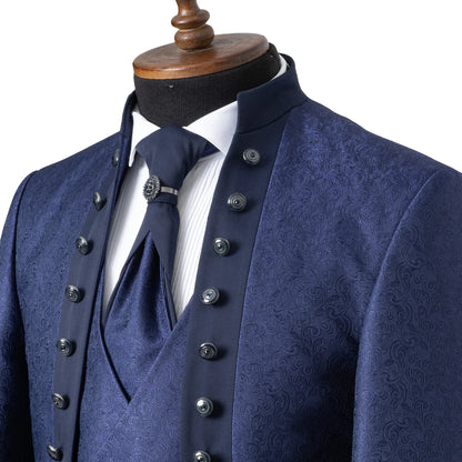 Alistair | Navy Damask Blue 3-Piece Slim-Fit Western Tuxedo