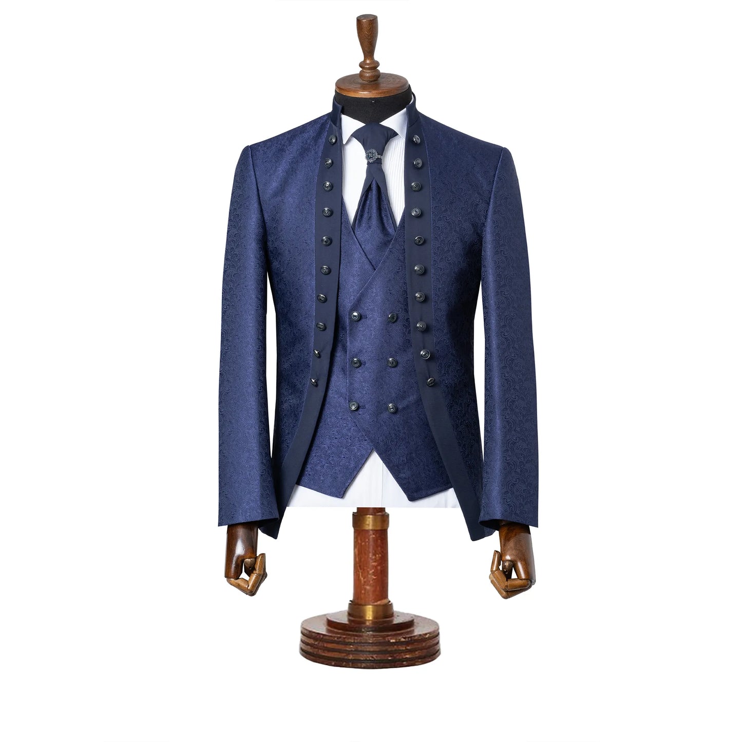 Alistair | Navy Damask Blue 3-Piece Slim-Fit Western Tuxedo