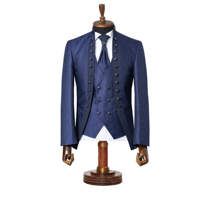 Alistair | Navy Damask Blue 3-Piece Slim-Fit Western Tuxedo