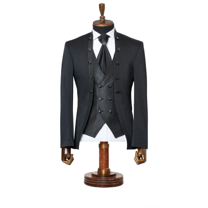 Alistair | Black 3-Piece Slim-Fit Western Tuxedo With Filigree Vest