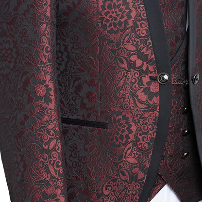 Alistair | Red Floral Damask 3-Piece Slim-Fit Western Tuxedo
