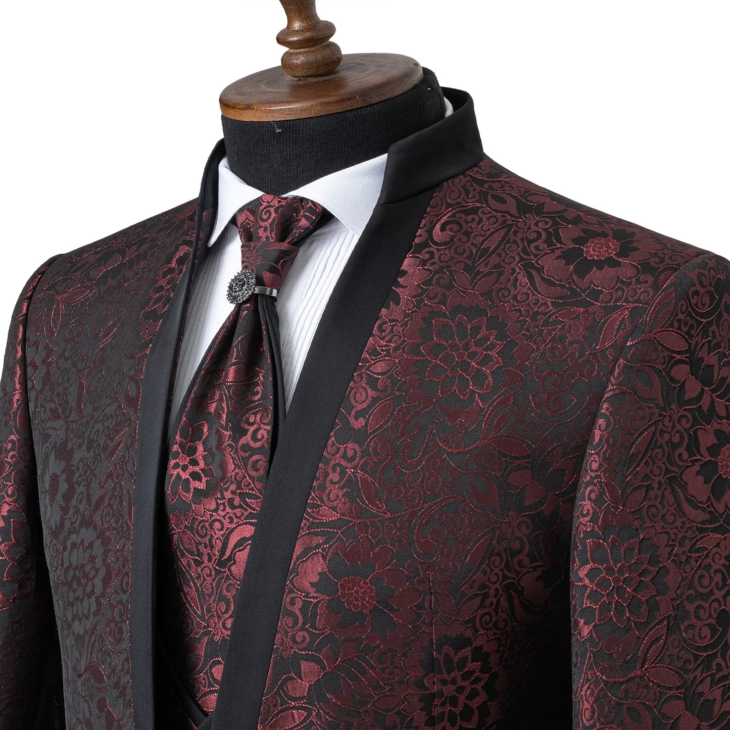 Alistair | Red Floral Damask 3-Piece Slim-Fit Western Tuxedo