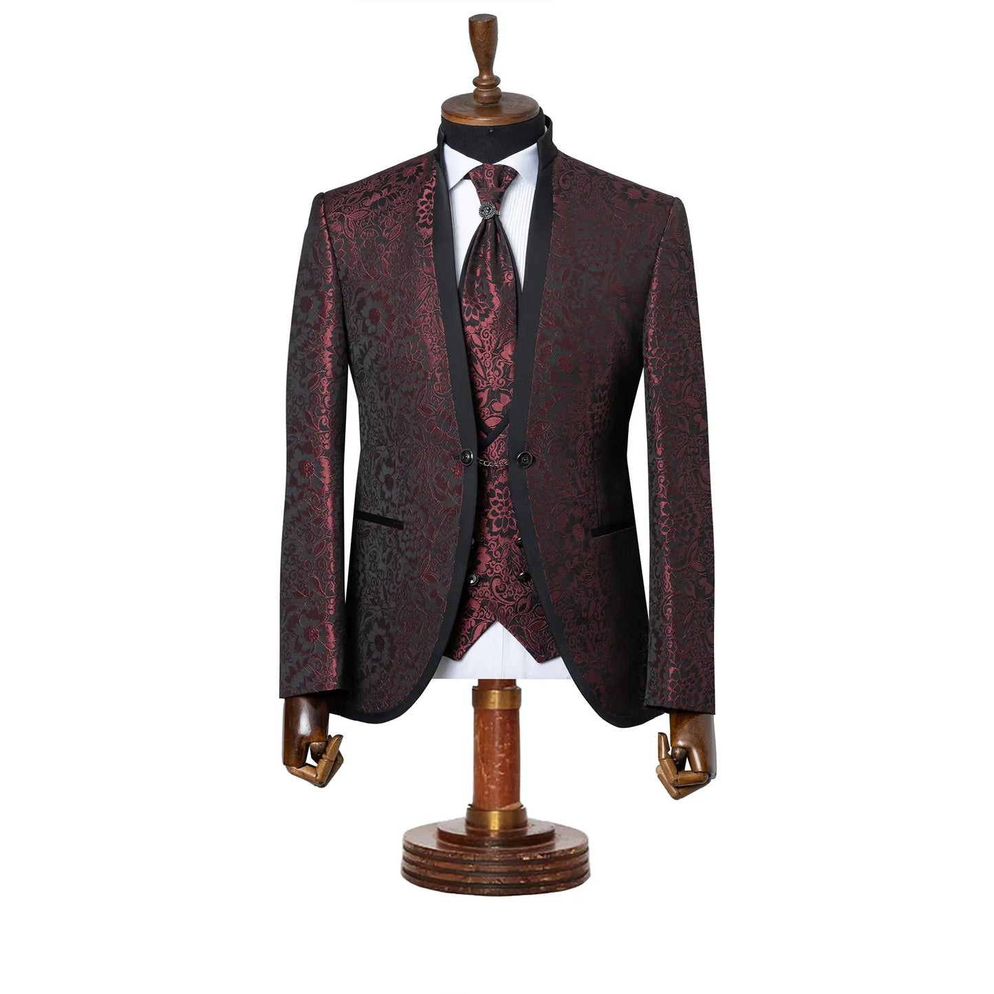 Alistair | Red Floral Damask 3-Piece Slim-Fit Western Tuxedo