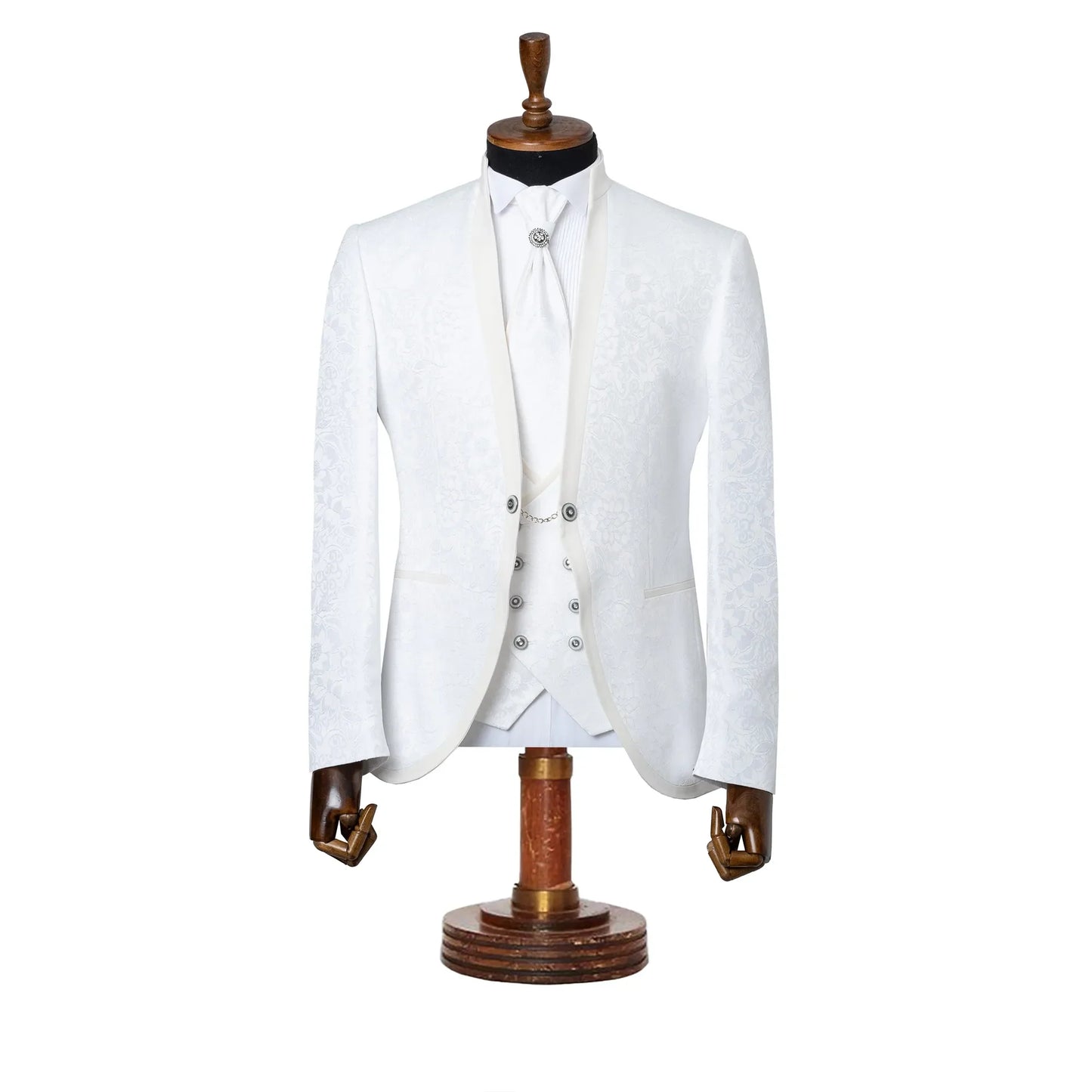 Alistair | White Floral Damask 3-Piece Slim-Fit Western Tuxedo