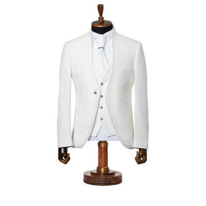 Alistair | White 3-Piece Slim-Fit Western Tuxedo with Paisley Vest