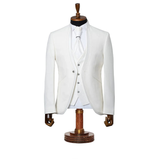 Alistair | White 3-Piece Slim-Fit Western Tuxedo with Paisley Vest