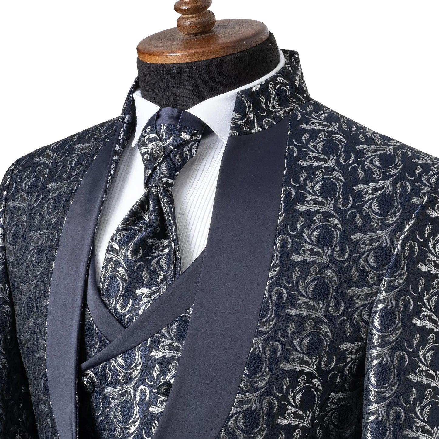 Alistair | Navy Blue Filigree 3-Piece Slim-Fit Western Tuxedo