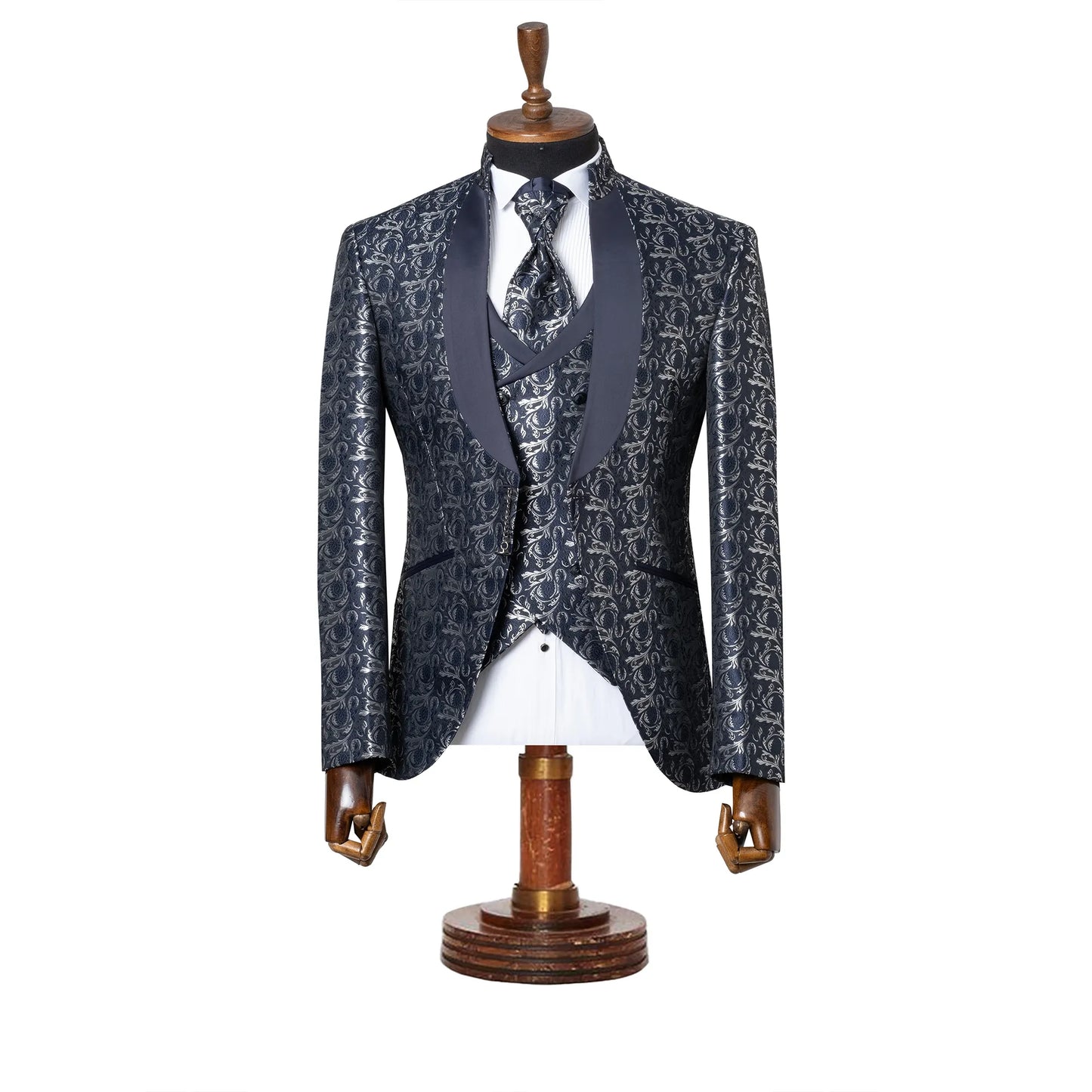 Alistair | Navy Blue Filigree 3-Piece Slim-Fit Western Tuxedo