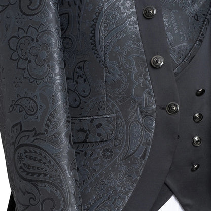 Alistair | Black Paisley 3-Piece Slim-Fit Western Tuxedo With Solid Vest