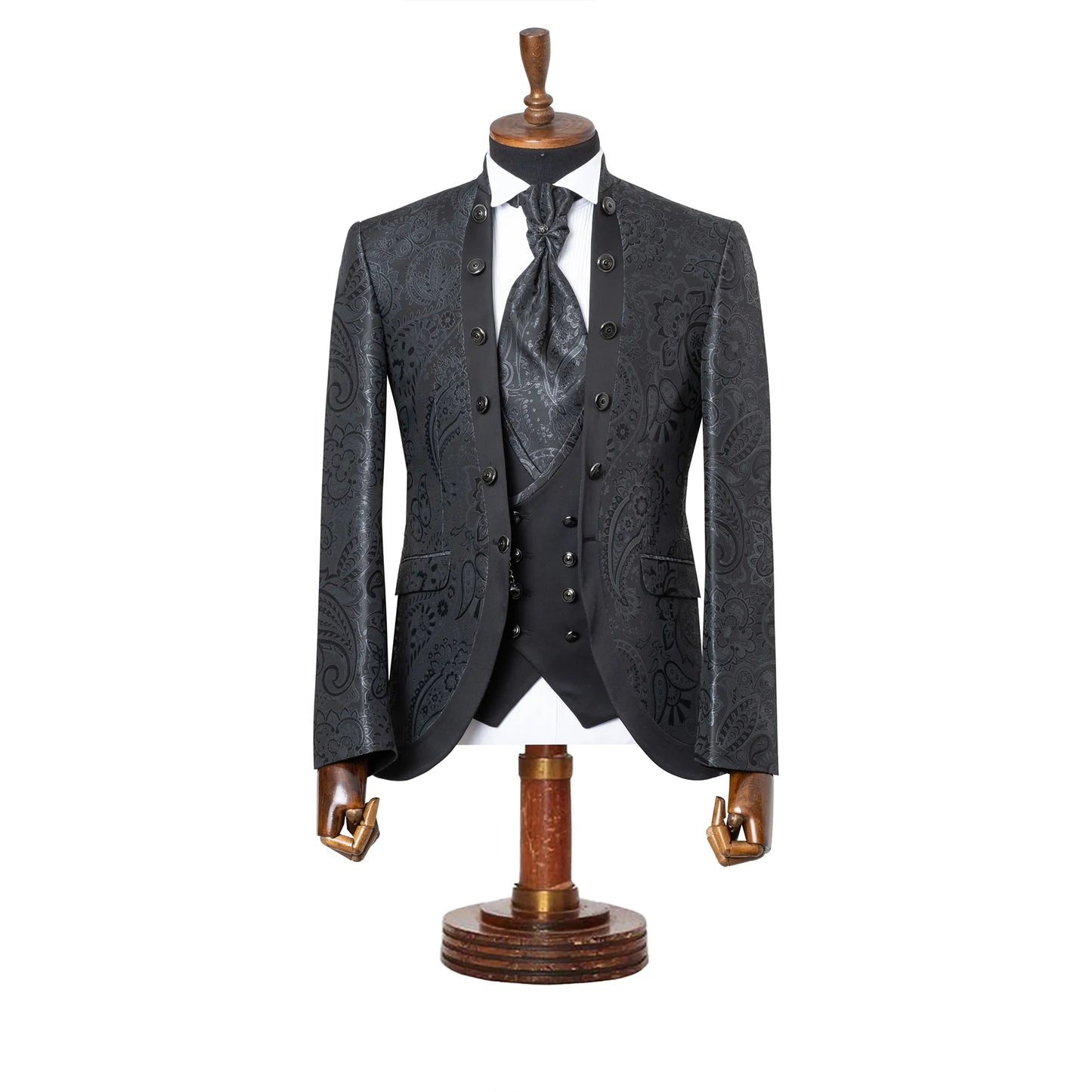 Alistair | Black Paisley 3-Piece Slim-Fit Western Tuxedo With Solid Vest