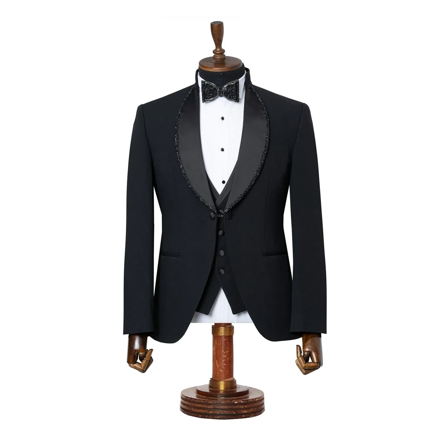 Black 3-piece slim-fit tuxedo With Trimmed Shawl Lapel