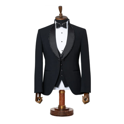 Black 3-piece slim-fit tuxedo With Trimmed Shawl Lapel