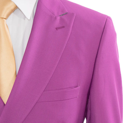 Men's Fuchsia 2-Piece Tailored-Fit Suit With Peak Lapels And Gold Buttons