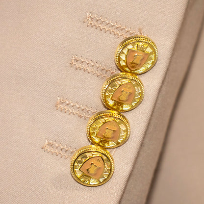Men's Khaki 2-Piece Tailored-Fit Suit With Peak Lapels And Gold Buttons