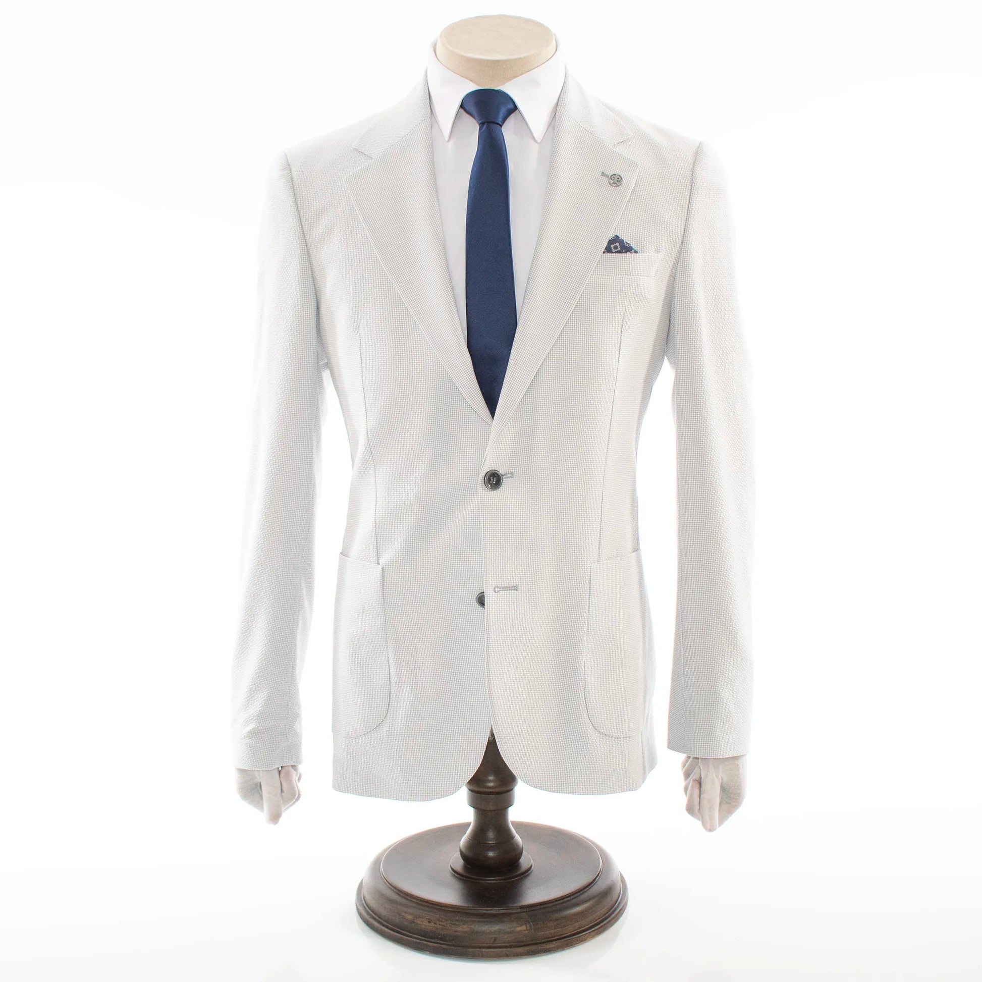 Men's Light Gray Minicheck Seersucker Slim-Fit Suit