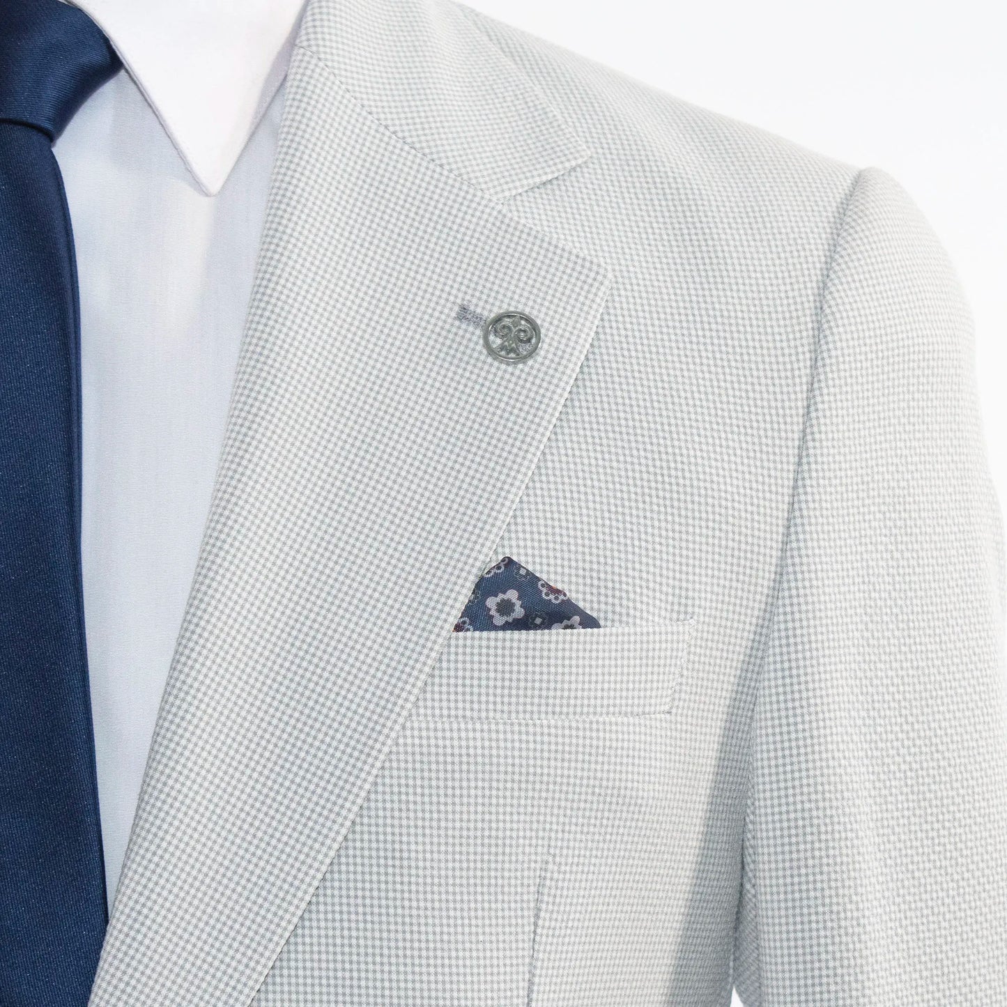 Men's Light Gray Minicheck Seersucker Slim-Fit Suit