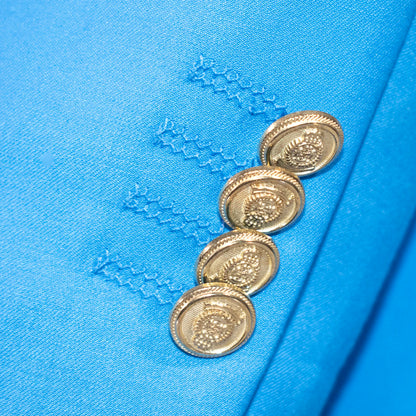 Sky Blue Double-Breasted 2-Piece Slim-Fit Suit