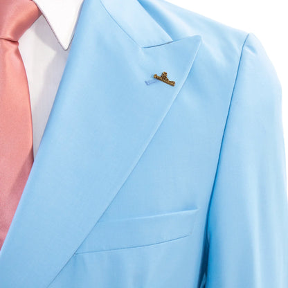 Men's Light Blue Double-Breasted 2-Piece Slim-Fit Suit
