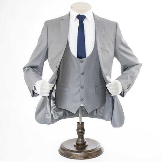 Men's Light Gray 3-Piece Ultra-Slim Suit