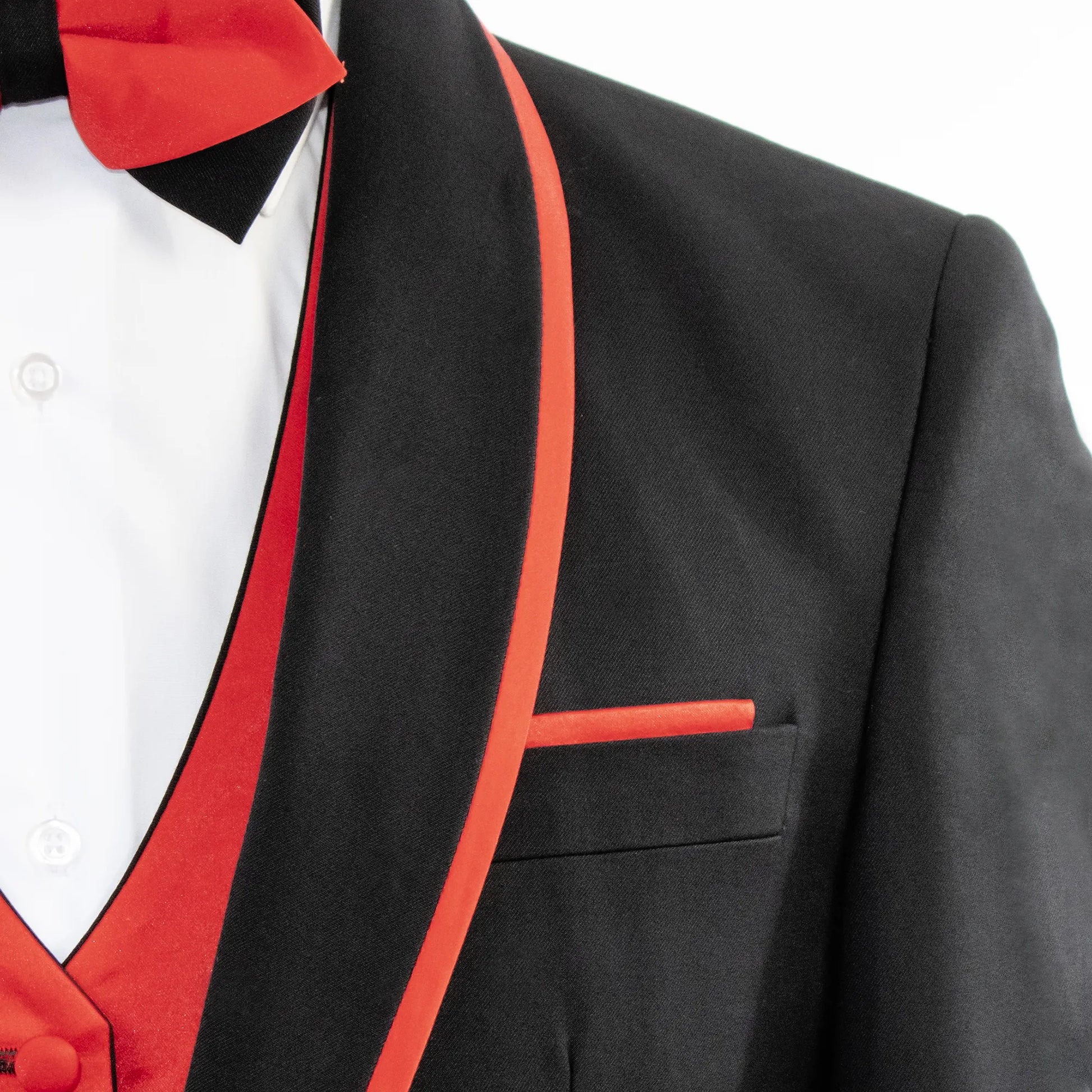 Red Trim on Black Stretch 3-Piece Slim-Fit Tuxedo