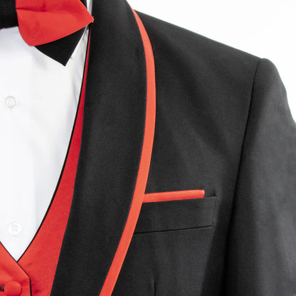 Red Trim on Black Stretch 3-Piece Slim-Fit Tuxedo