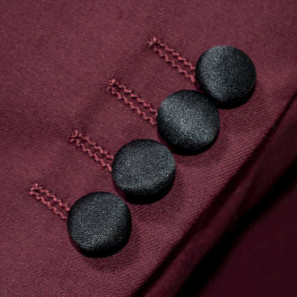 Black Trim on Burgundy Stretch 3-Piece Slim-Fit Tuxedo