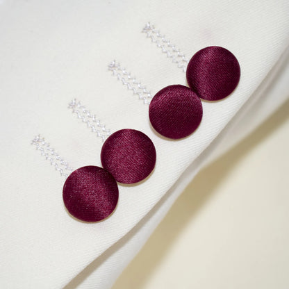 Burgundy Trim on Cream Stretch 3-Piece Slim-Fit Tuxedo