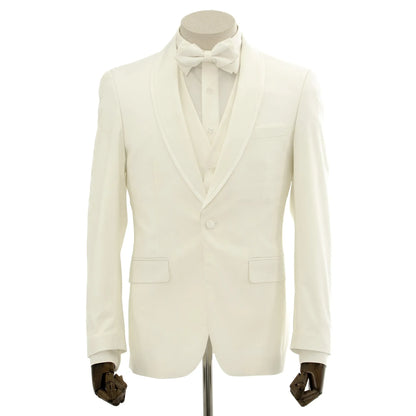 Cream Trim on Cream Stretch 3-Piece Slim-Fit Tuxedo