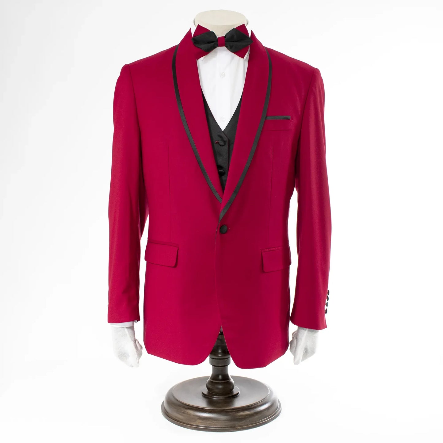 Black Trim on Ruby Red Stretch 3-Piece Slim-Fit Tuxedo