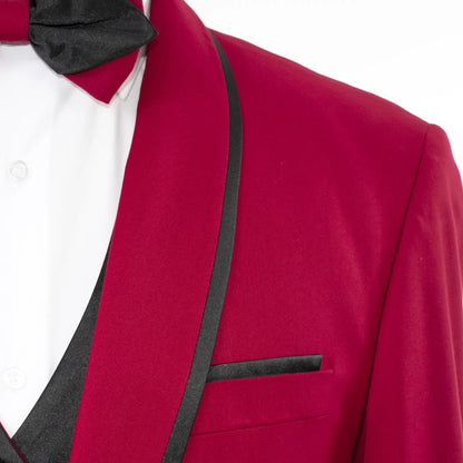 Black Trim on Ruby Red Stretch 3-Piece Slim-Fit Tuxedo