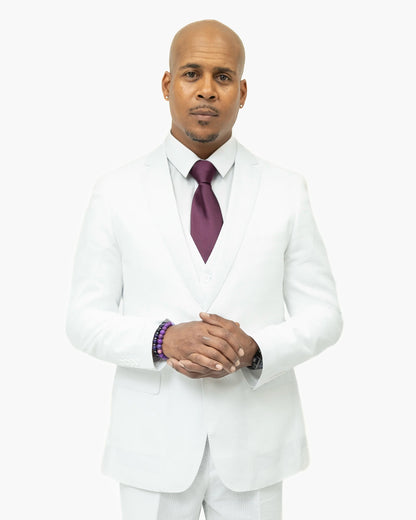 White Seersucker 3-Piece Modern-Fit Suit