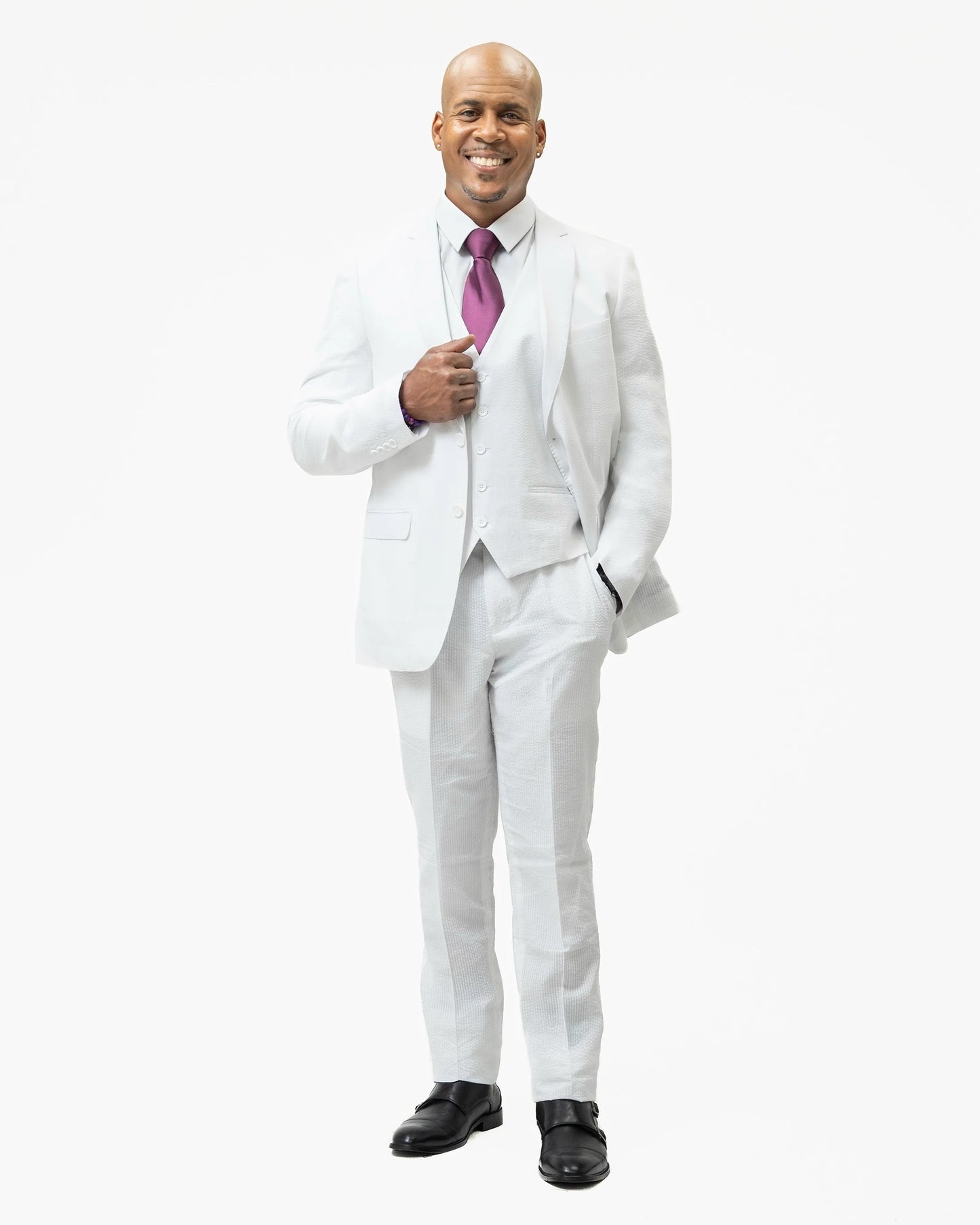 White Seersucker 3-Piece Modern-Fit Suit