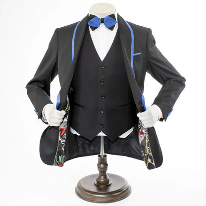 Royal Trim on Black Stretch 3-Piece Slim-Fit Tuxedo